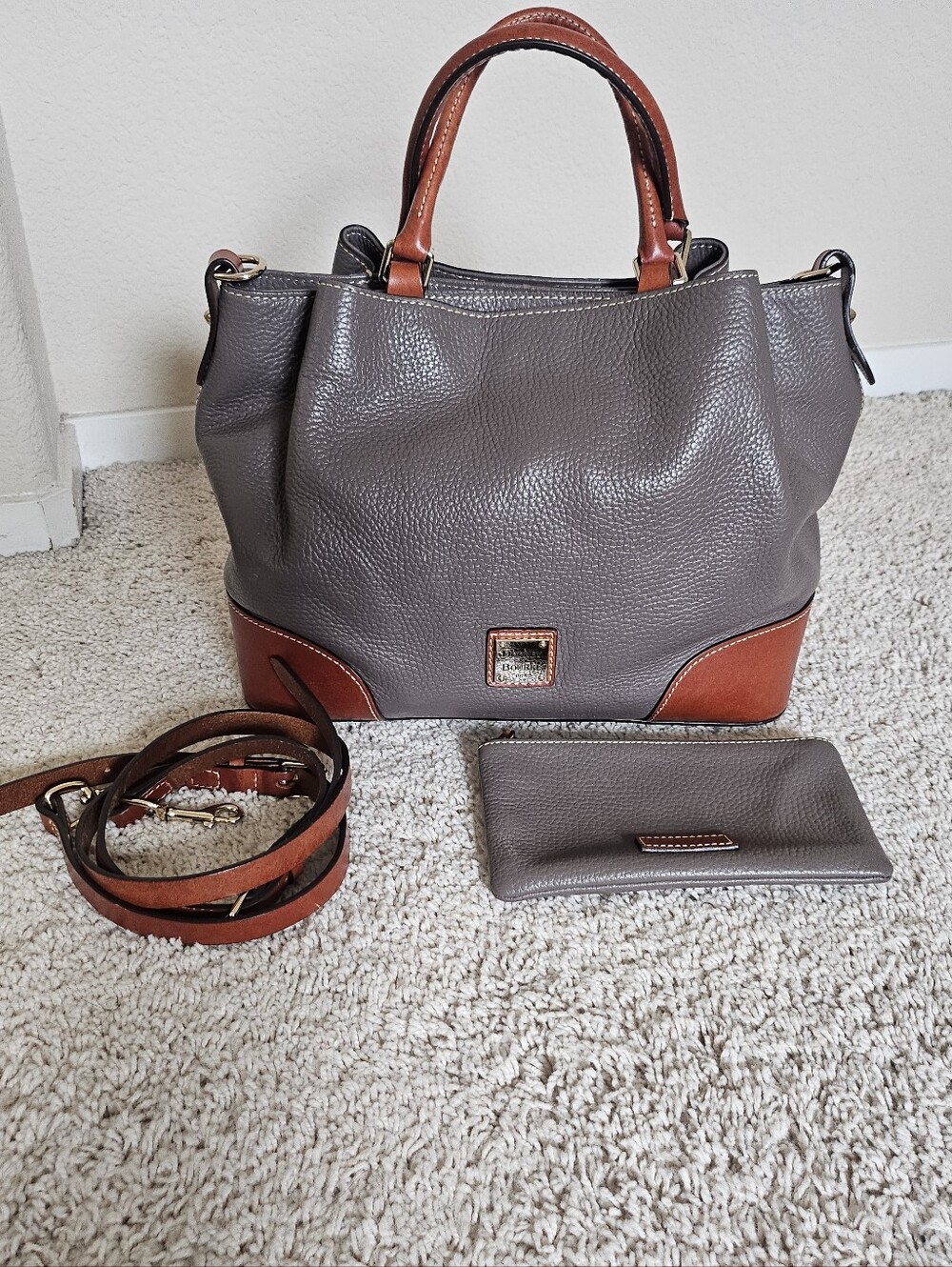 Dooney & Bourke Brenna Satchel Elephant Gray Pebble Leather